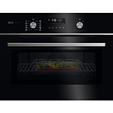 Aeg GK6NK40FB 59.5cm Compact Combi Microwave Oven - Gloss Black with Steel Trim