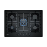 Neff T27CS59S0 75cm Black Tempered Glass, 5 burner, 4.0kW Wok burner, Cast Iron supports, FlameSelec