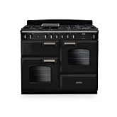Rangemaster CLO110DFPGBL/CM1 CLASSIC OC 110 Dual Fuel Range Cooker Gloss Black / Chrome, A Rated