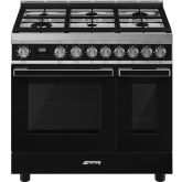 Smeg CPF92GMBL 90Cm Portofino Dual Fuel Range Cooker In Black