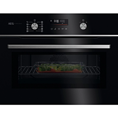 Aeg GK6NK40FB 59.5cm Compact Combi Microwave Oven - Gloss Black with Steel Trim