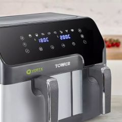 Tower T17099 Air Fryer Twin Drawer, One Large One Small 