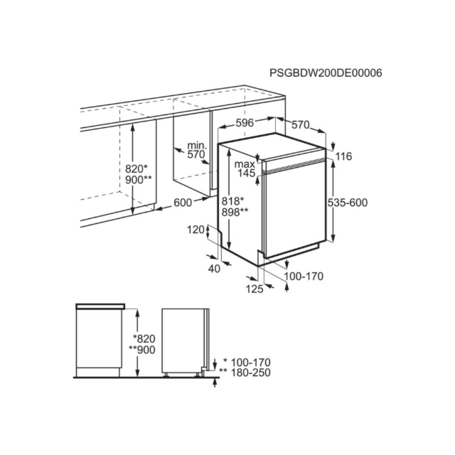 Aeg GT6200B2SNM 6000 SmartSelect Semi Integrated Dishwasher 60 cm 