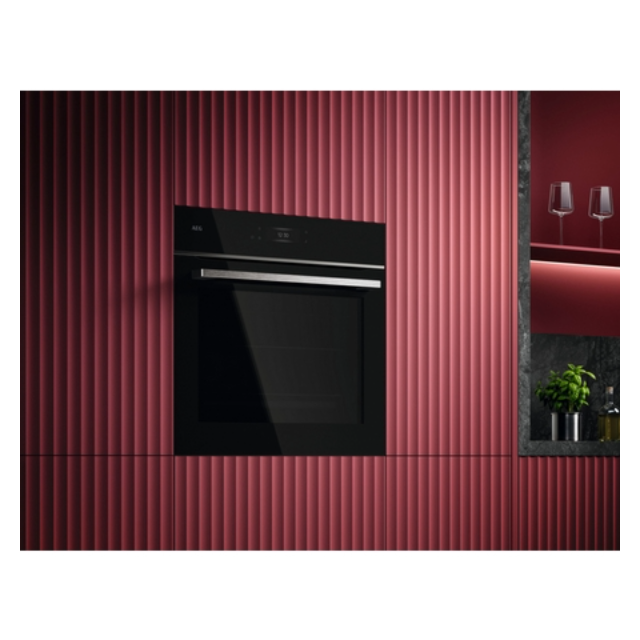 Aeg GX7PB63FSB 59.6cm Built In Electric Single Oven - Gloss Black with Steel Trim