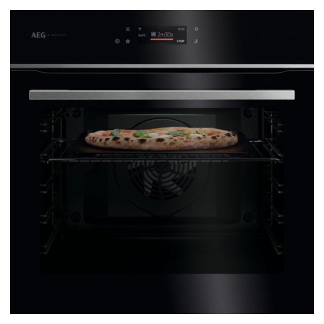 Aeg GX7PB63FSB 59.6cm Built In Electric Single Oven - Gloss Black with Steel Trim