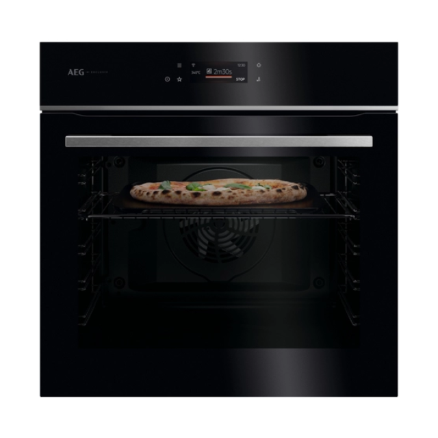 Aeg GX7PB63FSB 59.6cm Built In Electric Single Oven - Gloss Black with Steel Trim