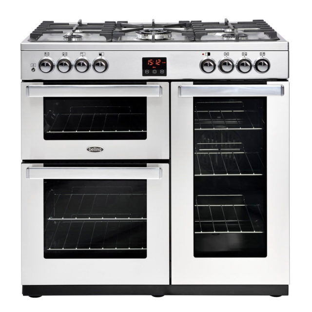 Belling 444411723 X90G 90cm Gas Rangecooker with Double Oven and Gas Hob - Stainless Steel
