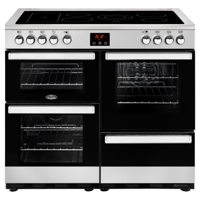 Belling 444444085 100E 99.6cm Electric Rangecooker with Triple Oven and Ceramic Hob - Stainless Steel