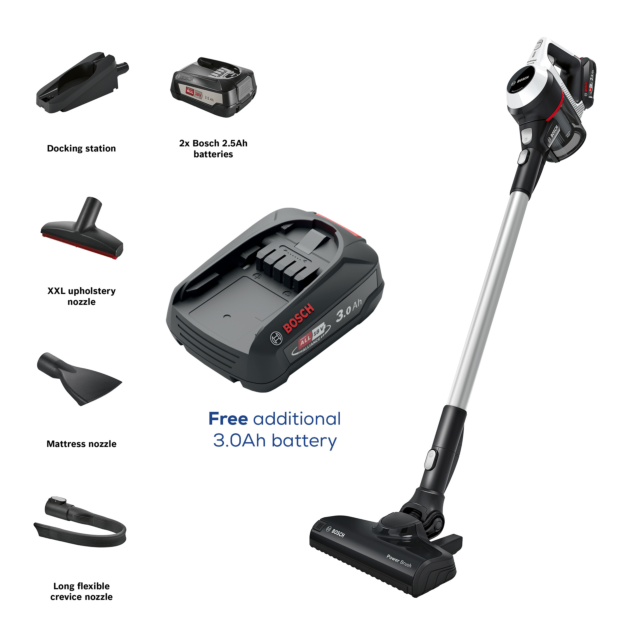 Bosch BCS612GBKIT BCS612GB Unlimited Serie 6 ProHome Cordless Vacuum Cleaner - 30 Minute Run Time - White PLUS Battery