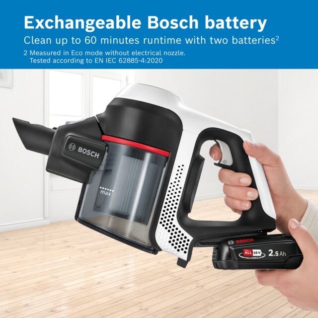 Bosch BCS612GBKIT BCS612GB Unlimited Serie 6 ProHome Cordless Vacuum Cleaner - 30 Minute Run Time - White PLUS Battery