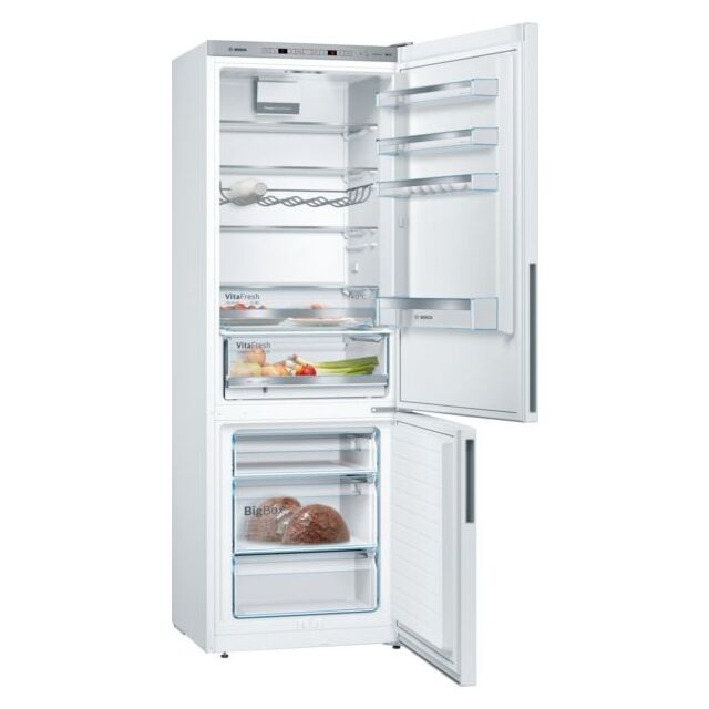 Bosch KGE49AWCAG 201x70, LowFrost fridge freezer, VitaFresh, LED light, Chrome bottle rack, Integrat