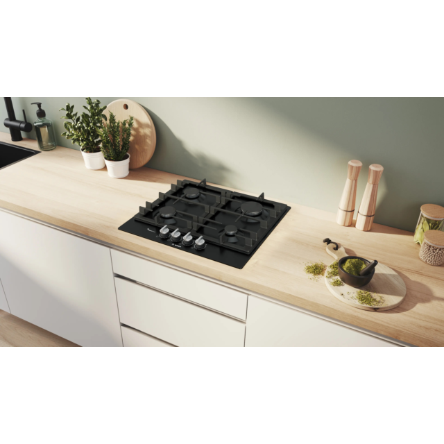 Bosch PCP6A6I90 60cm Black Gas Hob with Flame Select