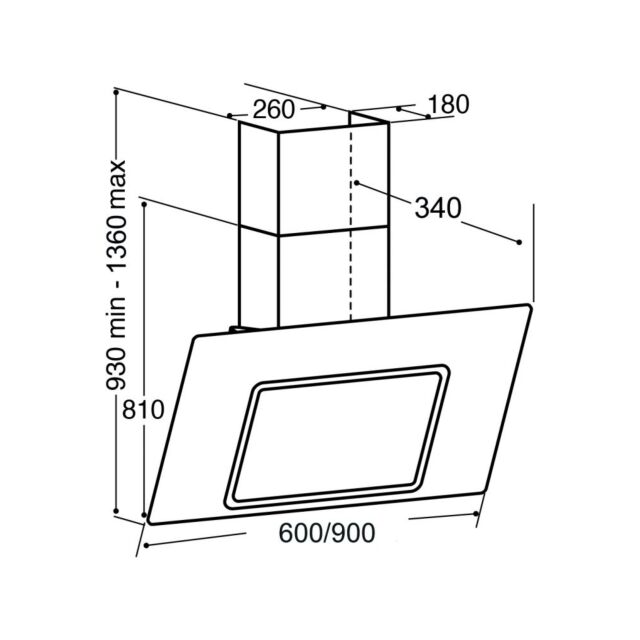 Cda EXG90BL 90cm gesture control angled black glass extractor, TC , LED lights (CHA37)