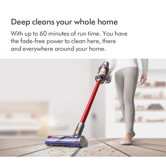 (476597-01) V11EXTRA Stick Vacuum Cleaner - 60 Minutes Run Time - Nickel/Red