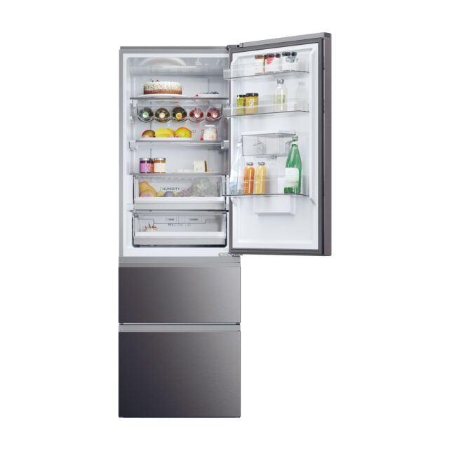 Haier HTW5618EWMP 59.5Cm 3D Fridge Freezer - Dark Inox