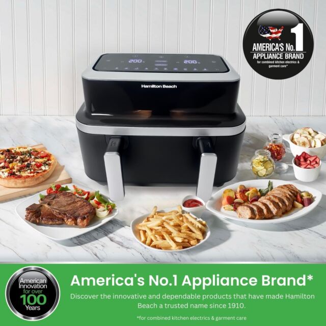 Hamilton Beach HB700VCGS Air Fryer 9 Litre Single Drawer With Divider 