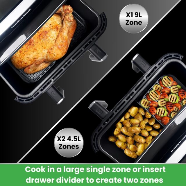 Hamilton Beach HB700VCGS Air Fryer 9 Litre Single Drawer With Divider 