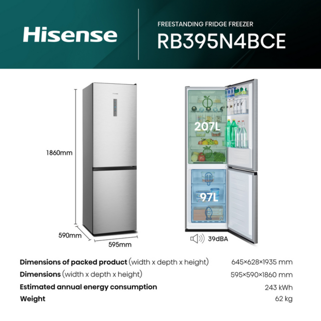 Hisense RB395N4BCE 60/40 Frost-Free Fridge Freezer