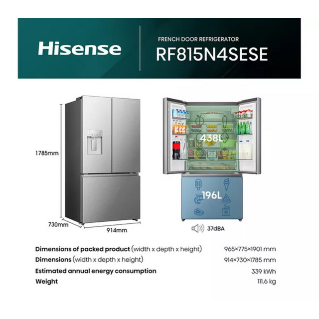 Hisense RF815N4SESE Silver No Frost Fridge Freezer