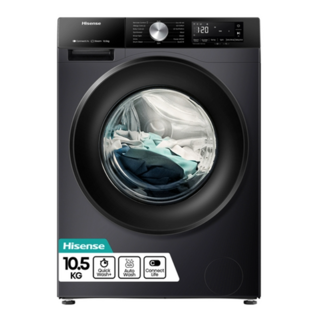 Hisense WF3S1043BB3 10.5Kg 1400 Spin Steam Washing Machine - Black