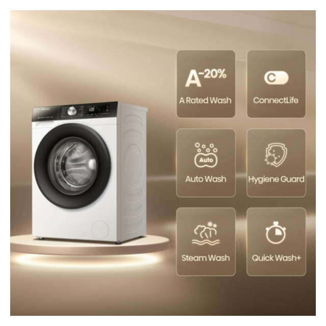 Hisense WF3S1243BW3 12Kg 1400 Spin, Steam Washing Machine - White