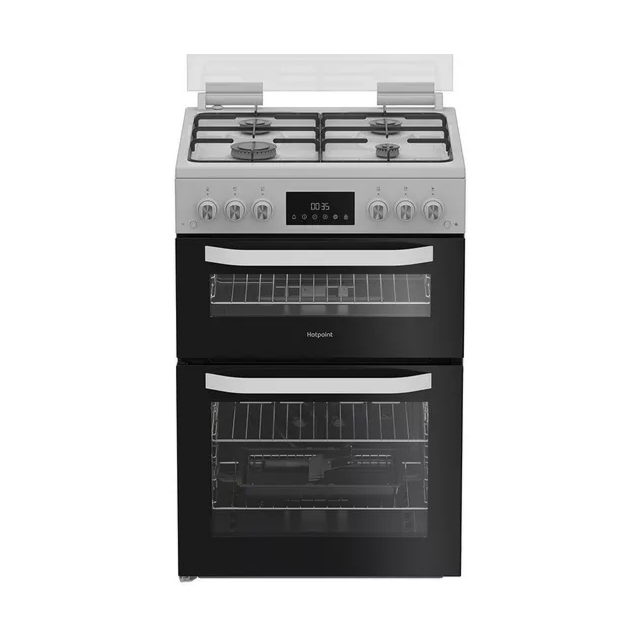 Hotpoint HDG6GDCW 60cm Double Gas Cooker with Glass Lid