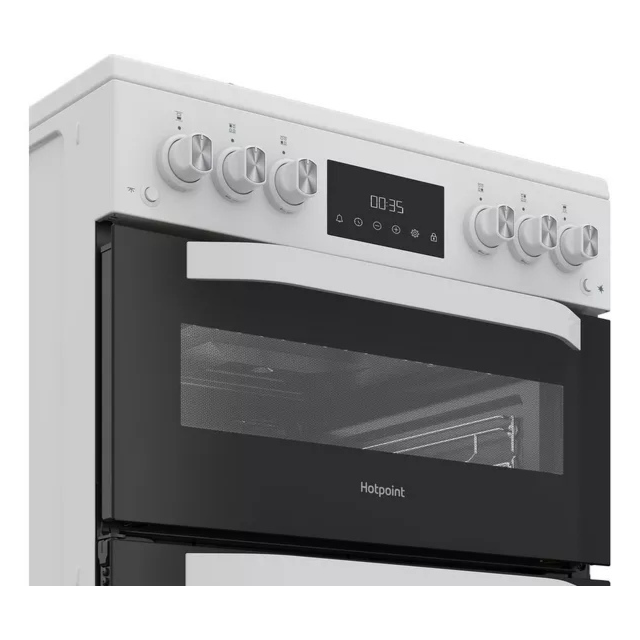 Hotpoint HDG6GDCW 60cm Double Gas Cooker with Glass Lid