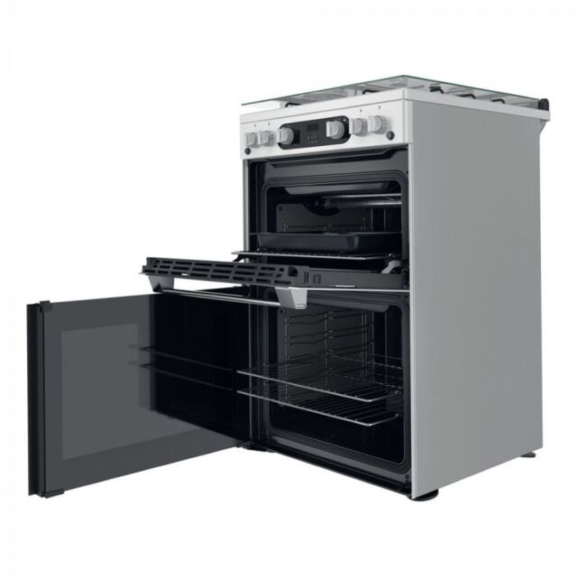 Hotpoint HDM67G0C2CX/U 60Cm Gas Double Cooker, Wok Burner, 10 Level Flame Control, Digital Display, 