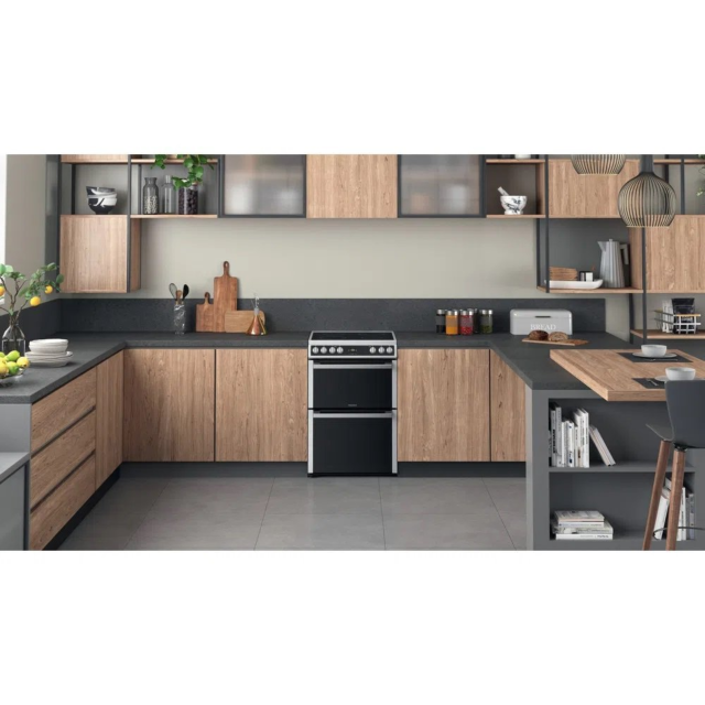 Hotpoint HDT67V9H2CX 60cm Ceramic Double Electric Cooker