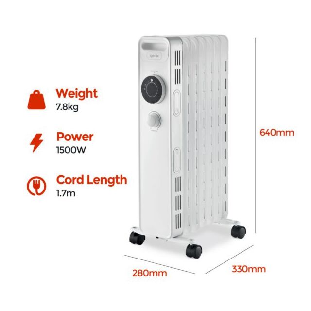 Igenix IG2615 Oil Filled Radiator 1500 Watt In White