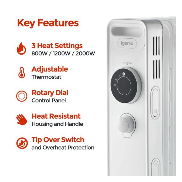 Igenix IG2620 Oil Filled Radiator 2000 Watt In White 