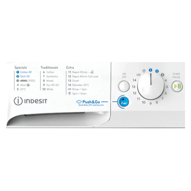 Indesit BWE71496XWVUK A Energy, 7KG, 1400RPM, Black, Big Digit, Push & Go with Steam, Water Balance,