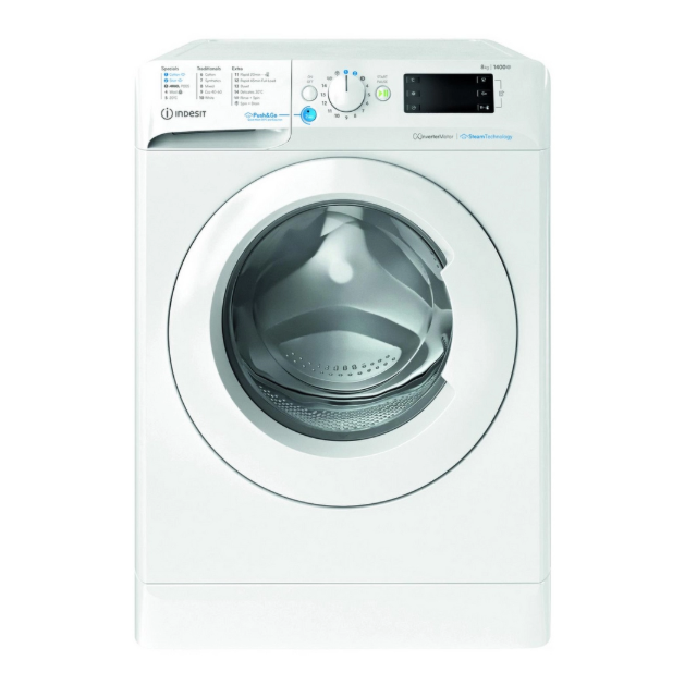 Indesit BWE81496XSVUK A Energy, 8KG, 1400RPM, Silver, Big Digit, Push & Go, Water Balance, Rapid Cyc