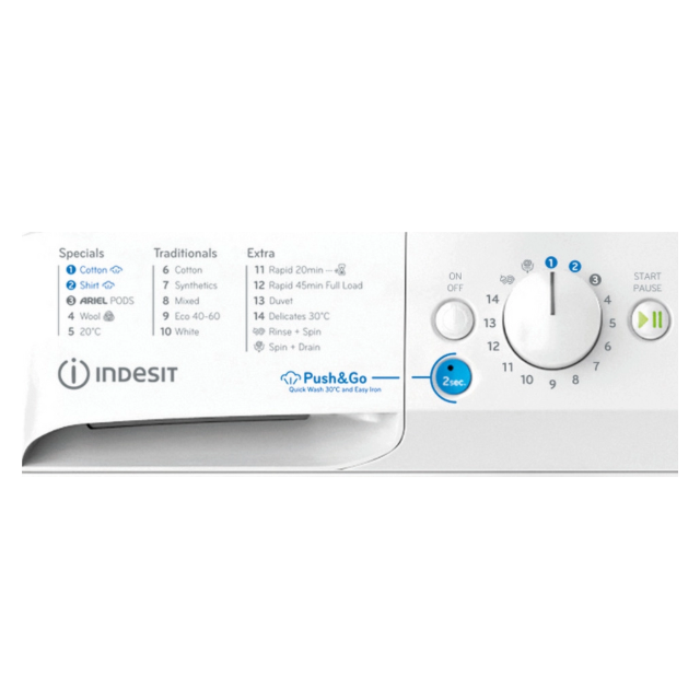 Indesit BWE81496XSVUK A Energy, 8KG, 1400RPM, Silver, Big Digit, Push & Go, Water Balance, Rapid Cyc