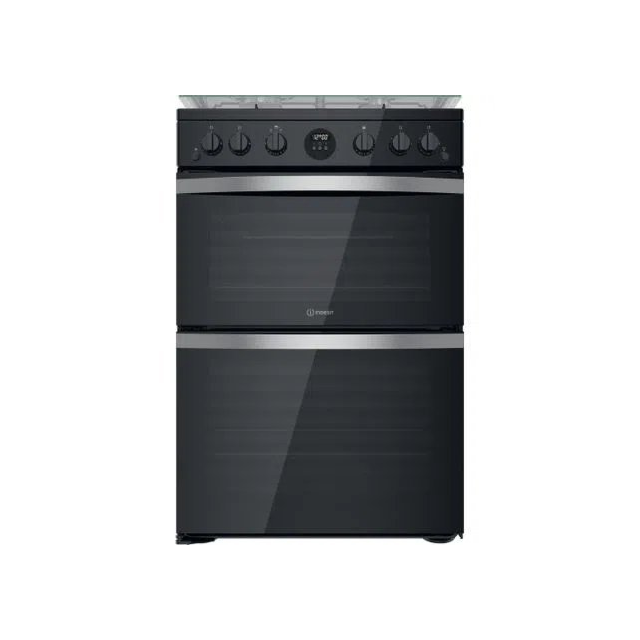 Indesit ID67G0MCBUK 60cm Double Oven Gas Cooker with Lid - Black