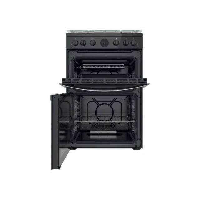 Indesit ID67G0MCBUK 60cm Double Oven Gas Cooker with Lid - Black
