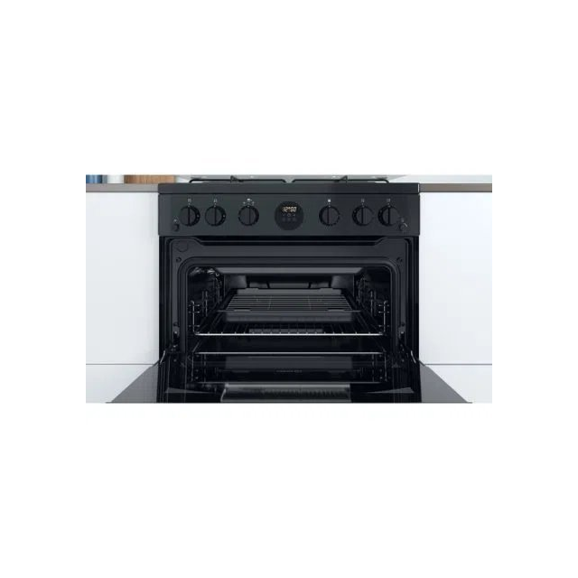 Indesit ID67G0MCBUK 60cm Double Oven Gas Cooker with Lid - Black
