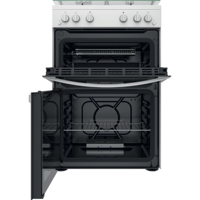 Indesit ID67G0MCW/UK 60Cm Gas Double Cooker ,Click And Clean , Xl Cavity , 10 Step Gas Flame Hob 