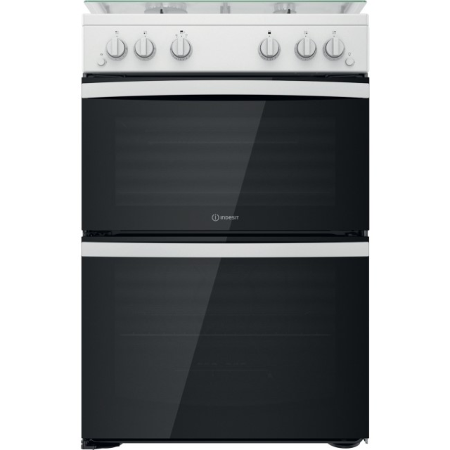 Indesit ID67G0MCW/UK 60Cm Gas Double Cooker ,Click And Clean , Xl Cavity , 10 Step Gas Flame Hob 