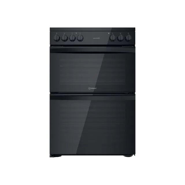 Indesit ID67V9KMBUK 60cm Double Oven Electric Cooker with Ceramic Hob - Black