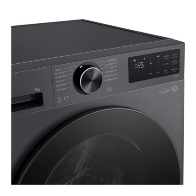 Lg F2X50S9TBB ,Series 3 Counter-Depth MAX™ 9 kg 1200 Spin Washing Machine - Black - A-10% Rated