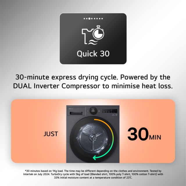 Lg RHX7009TBB​ VX70 Series AI , 9kg DUAL Inverter Heat Pump™ Dryer, Black