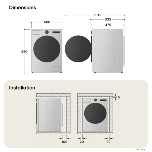 LG W2X5085TLB 8kg/5kg AI Direct Drive Washer Dryer