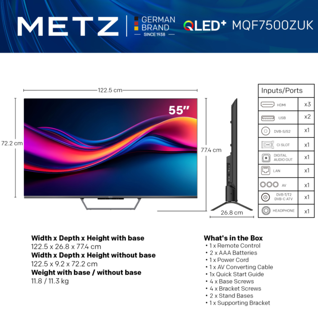 Metz 55MQF7500ZUK 55inch 4K QLED Smart TV - Black