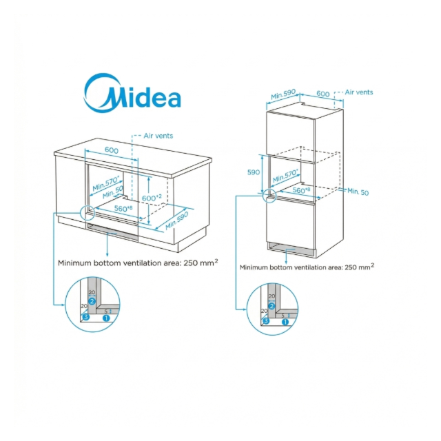 Midea MBO65M90D2-SS Xpress Fry , Multifunction Built-In Single Oven - Stainless.Steel - A+ Rated