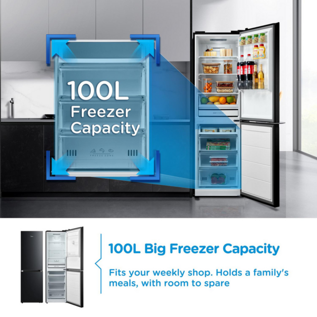 Midea MDRB379FGD30 60/40 No Frost Fridge Freezer Black