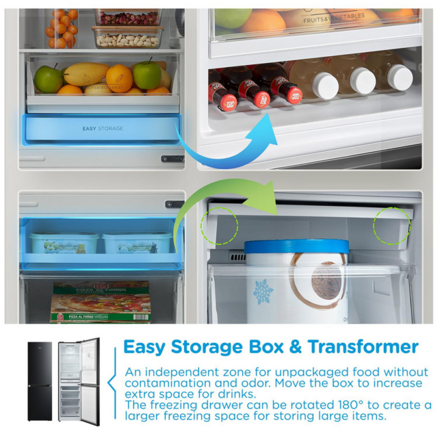 Midea MDRB379FGD30 60/40 No Frost Fridge Freezer Black