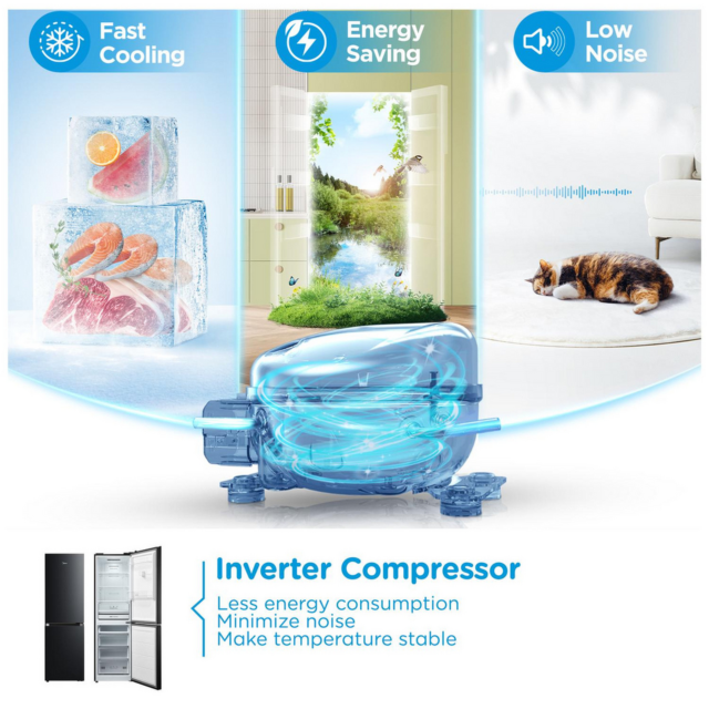 Midea MDRB379FGD30 60/40 No Frost Fridge Freezer Black