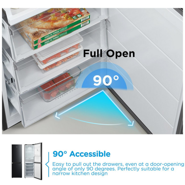 Midea MDRB379FGD30 60/40 No Frost Fridge Freezer Black
