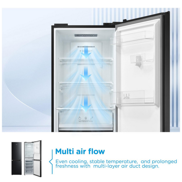 Midea MDRB379FGD30 60/40 No Frost Fridge Freezer Black